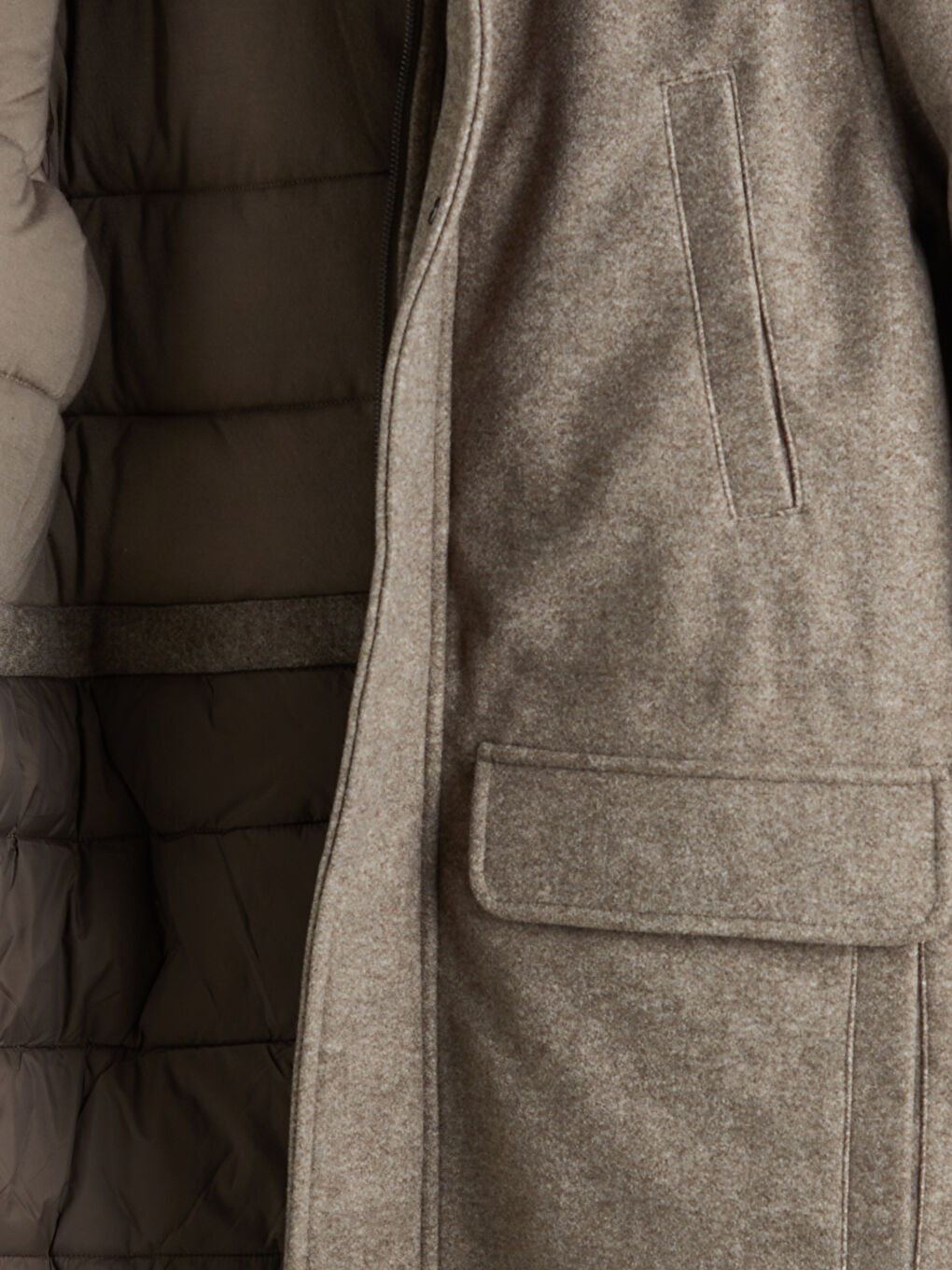 Bej Standart Kalıp Kapüşonlu Erkek Kaşe Mont-10