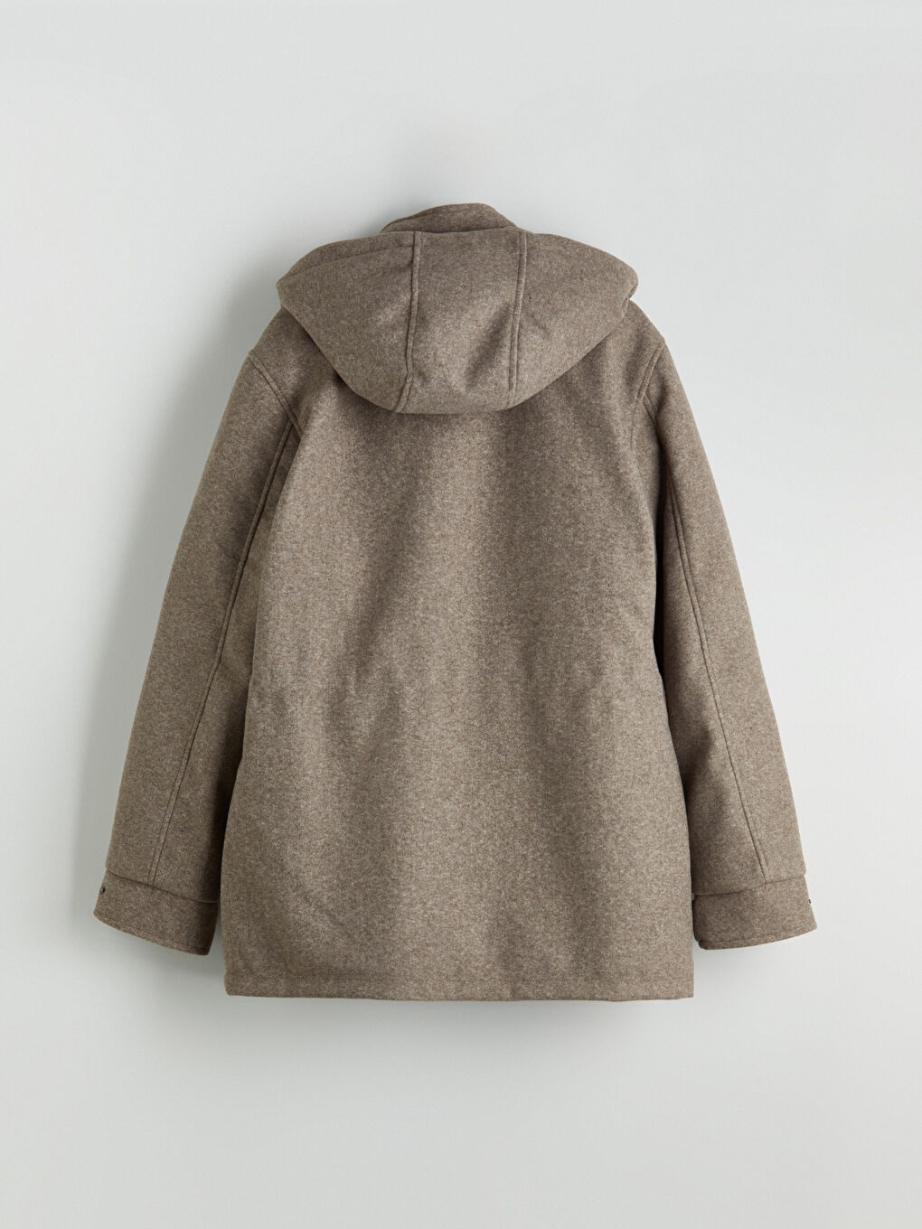 Bej Standart Kalıp Kapüşonlu Erkek Kaşe Mont-11