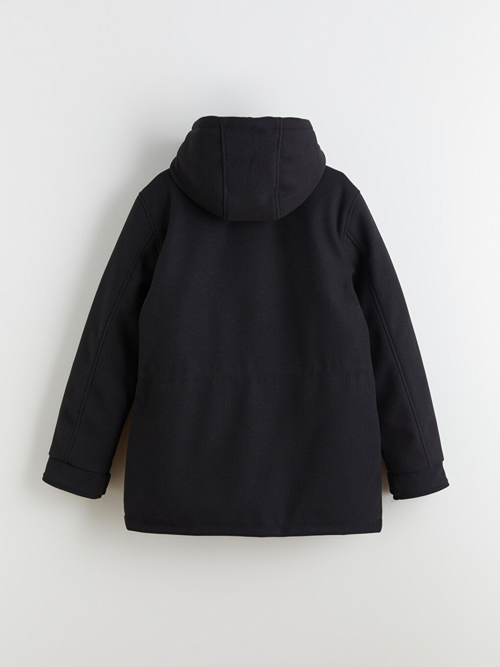 Siyah Standart Kalıp Kapüşonlu Erkek Kaşe Mont-7