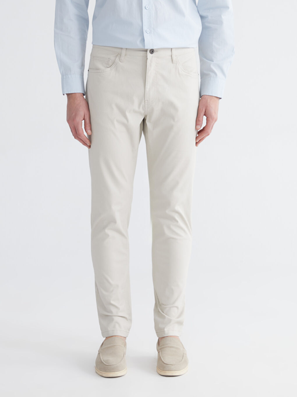 Bej Slim Fit Gabardin Erkek Chino Pantolon-1