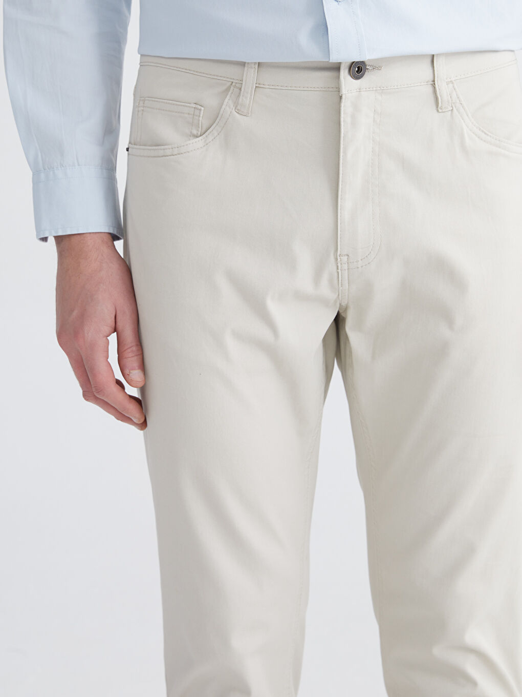 Bej Slim Fit Gabardin Erkek Chino Pantolon-2