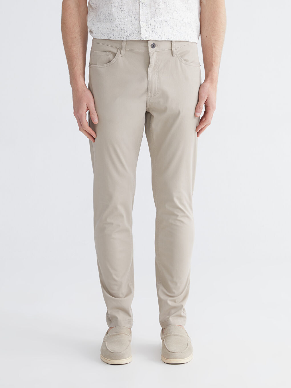 Bej Dar Kalıp Gabardin Erkek Chino Pantolon-1