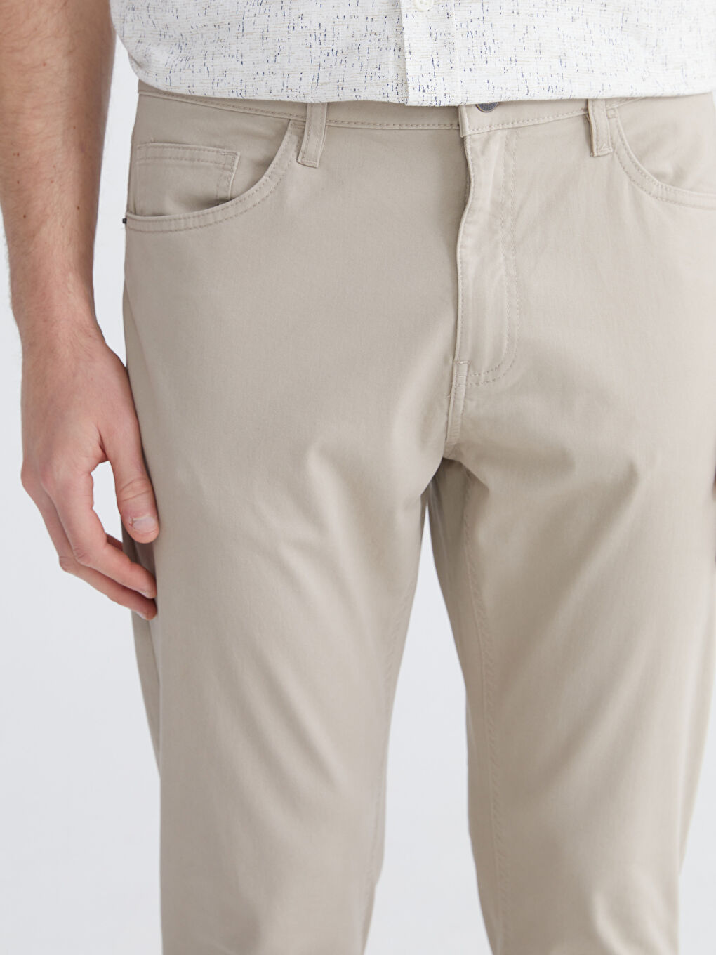 Bej Dar Kalıp Gabardin Erkek Chino Pantolon-2