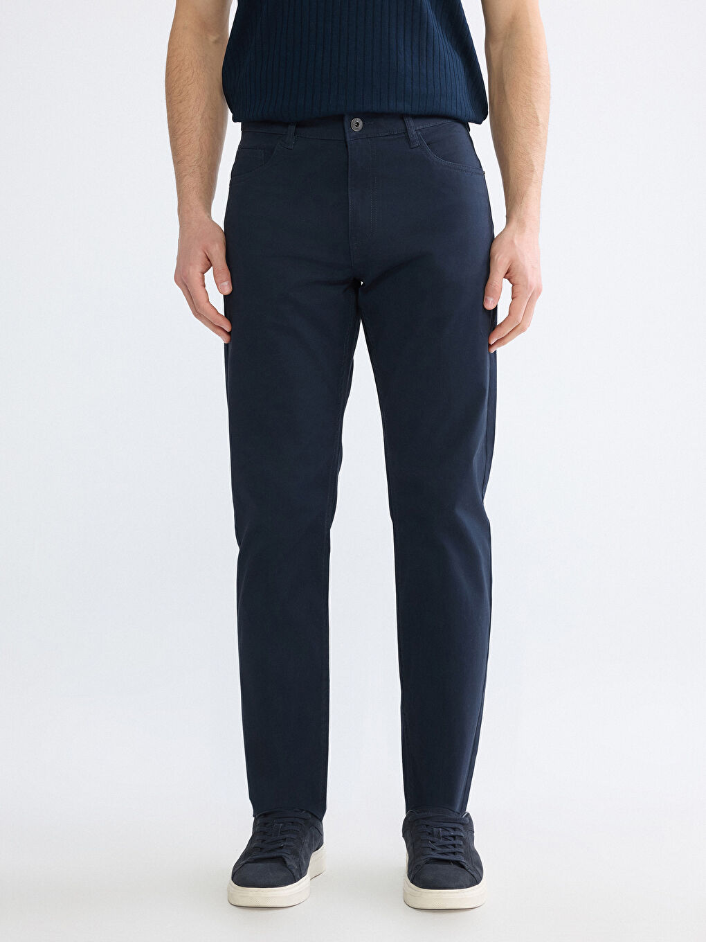 Lacivert Slim Fit Gabardin Erkek Chino Pantolon-1