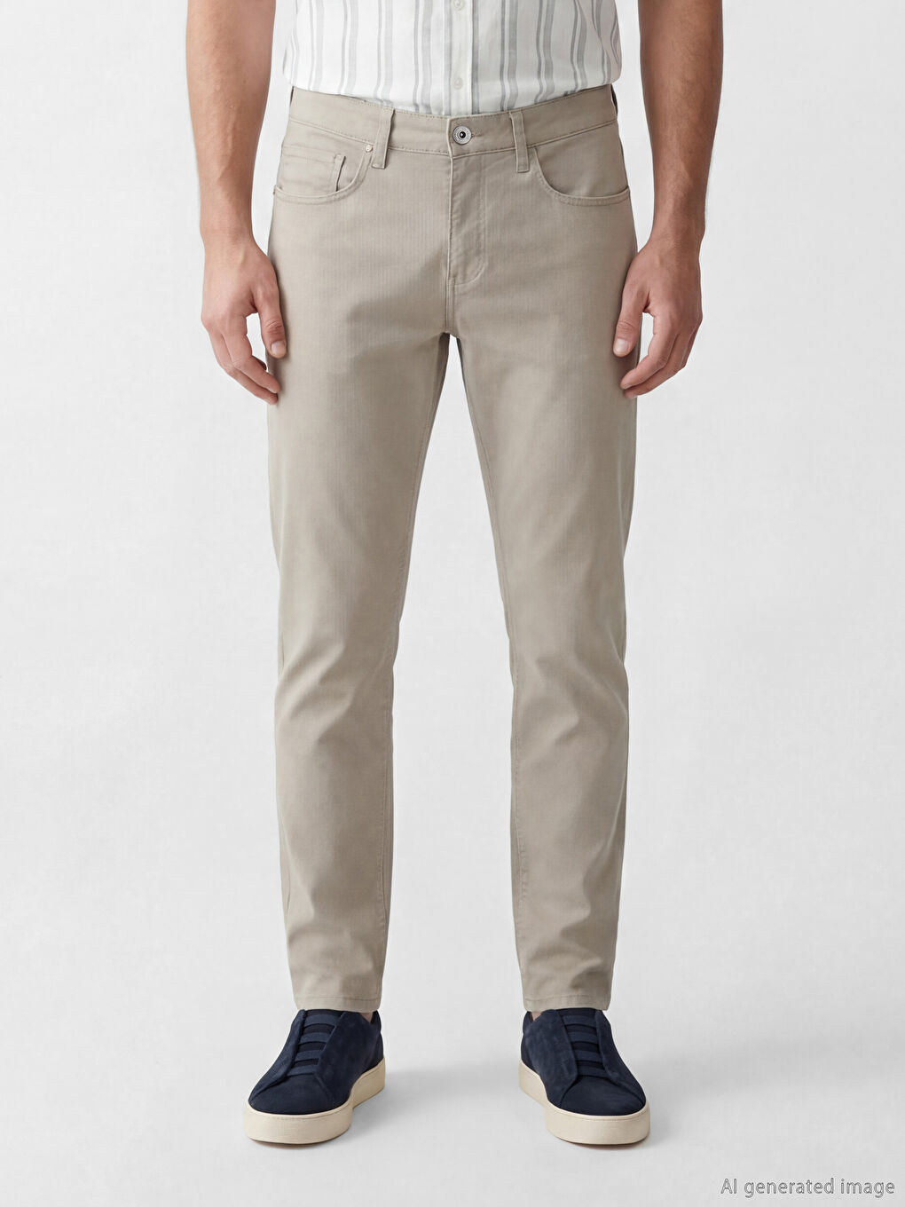 Bej Dar Kalıp Gabardin Erkek Chino Pantolon-1