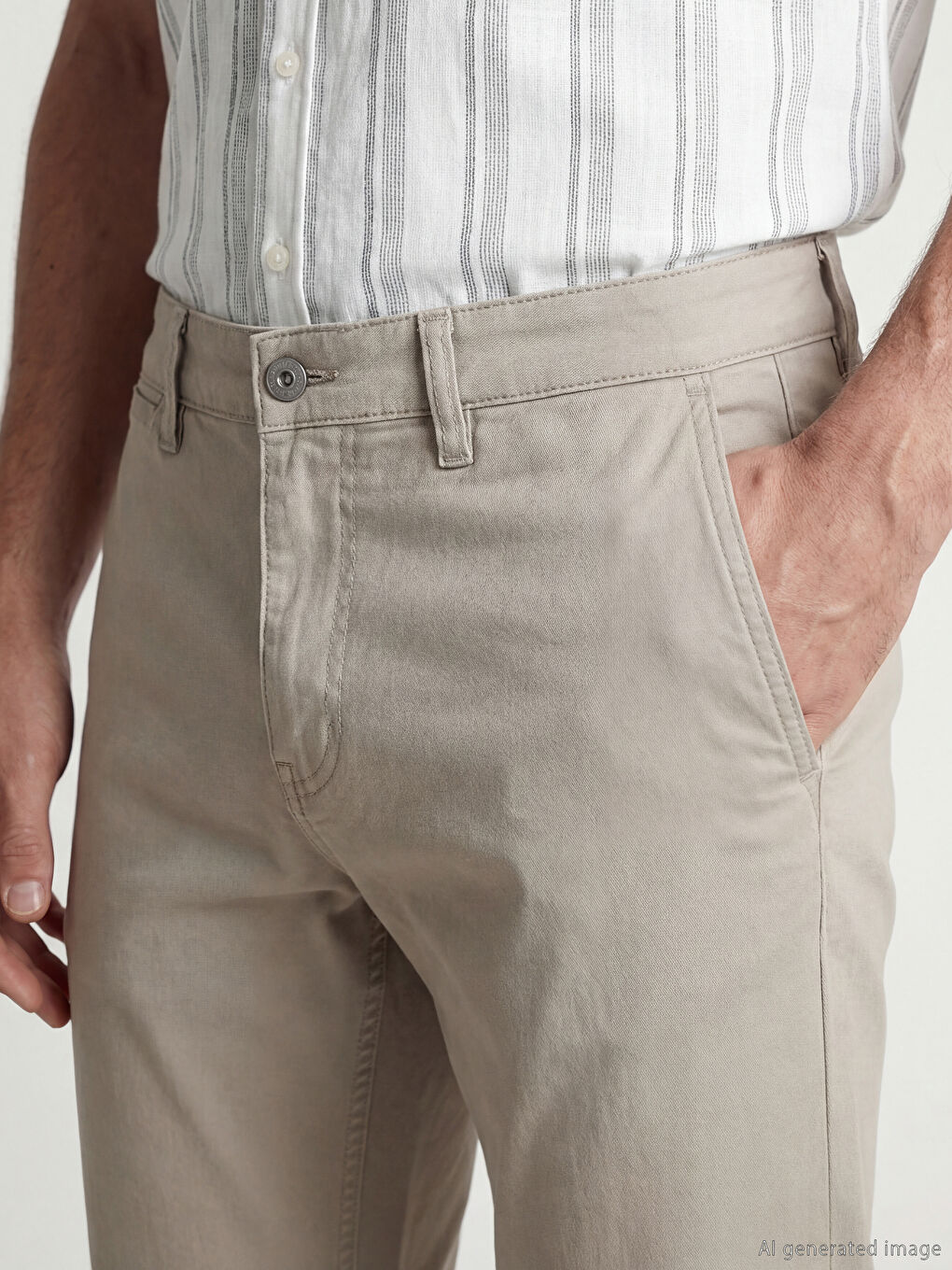 Bej Dar Kalıp Gabardin Erkek Chino Pantolon-2