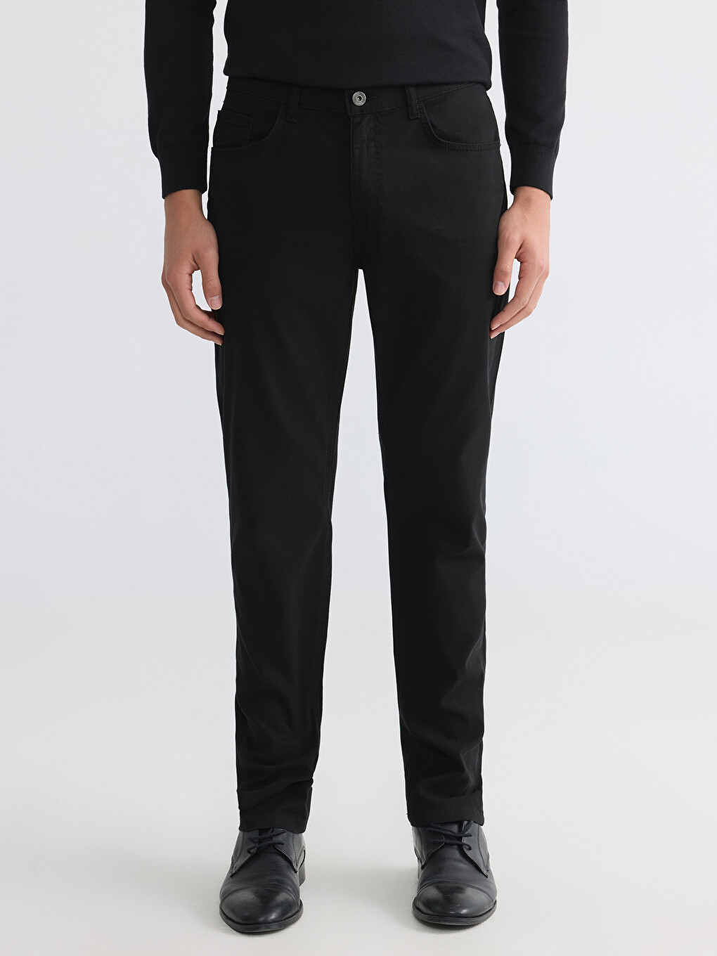 Siyah Dar Kalıp Gabardin Erkek Chino Pantolon-1