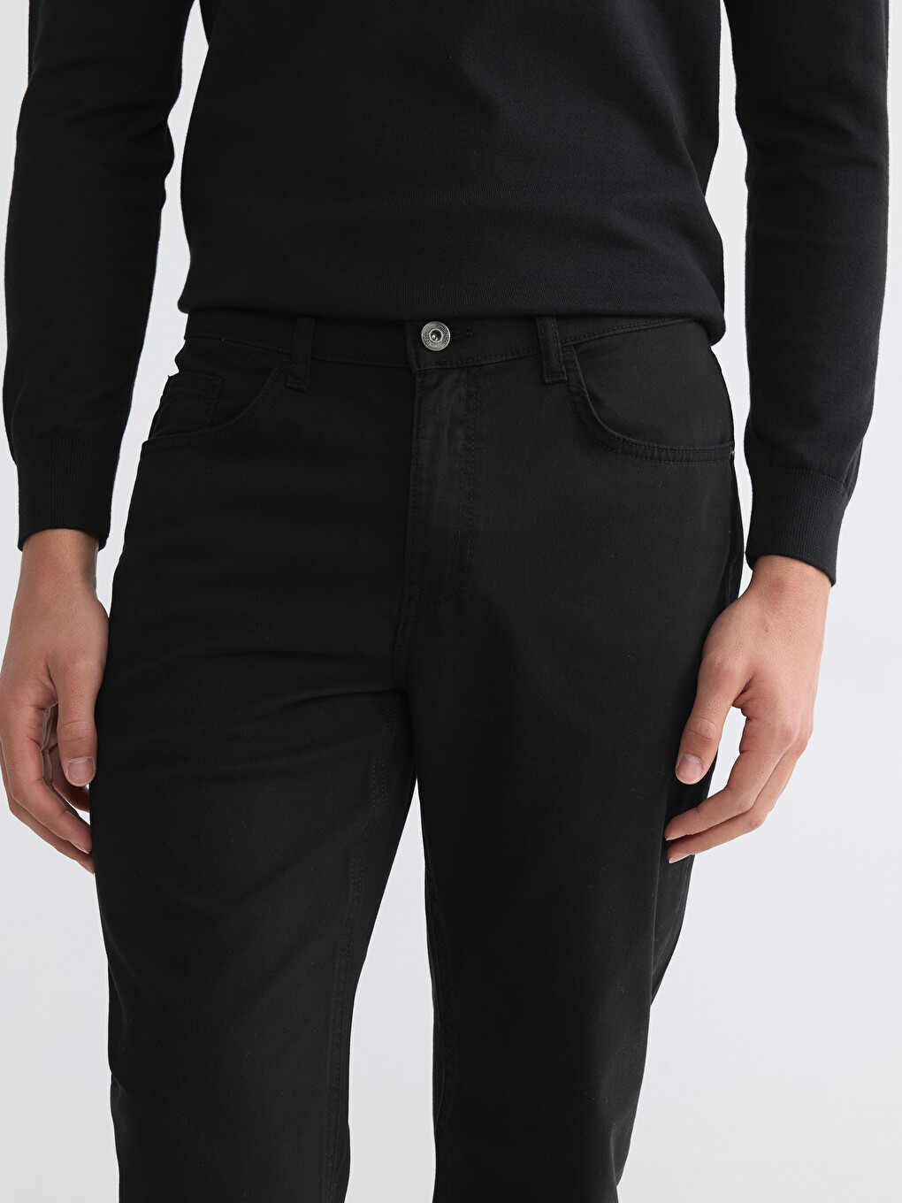 Siyah Dar Kalıp Gabardin Erkek Chino Pantolon-2