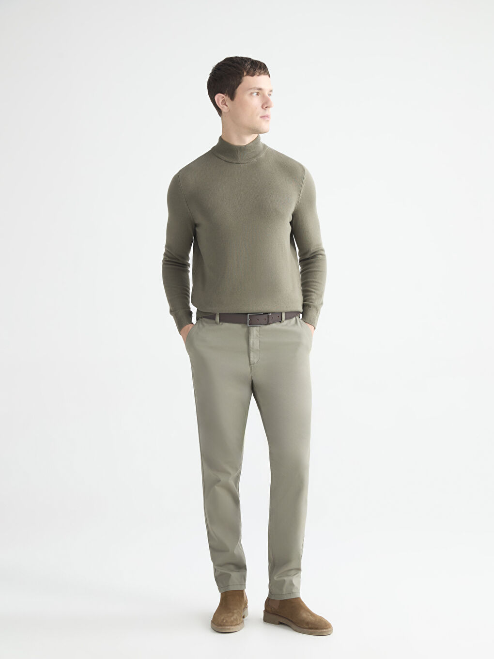 Haki Slim Fit Gabardin Erkek Chino Pantolon