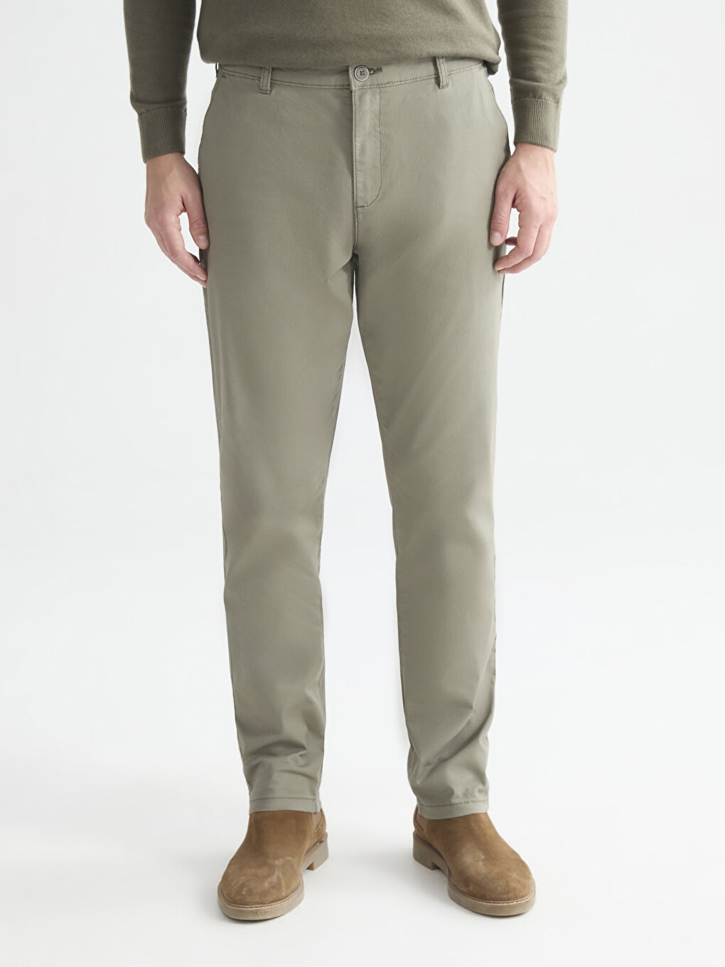 Haki Slim Fit Gabardin Erkek Chino Pantolon-1