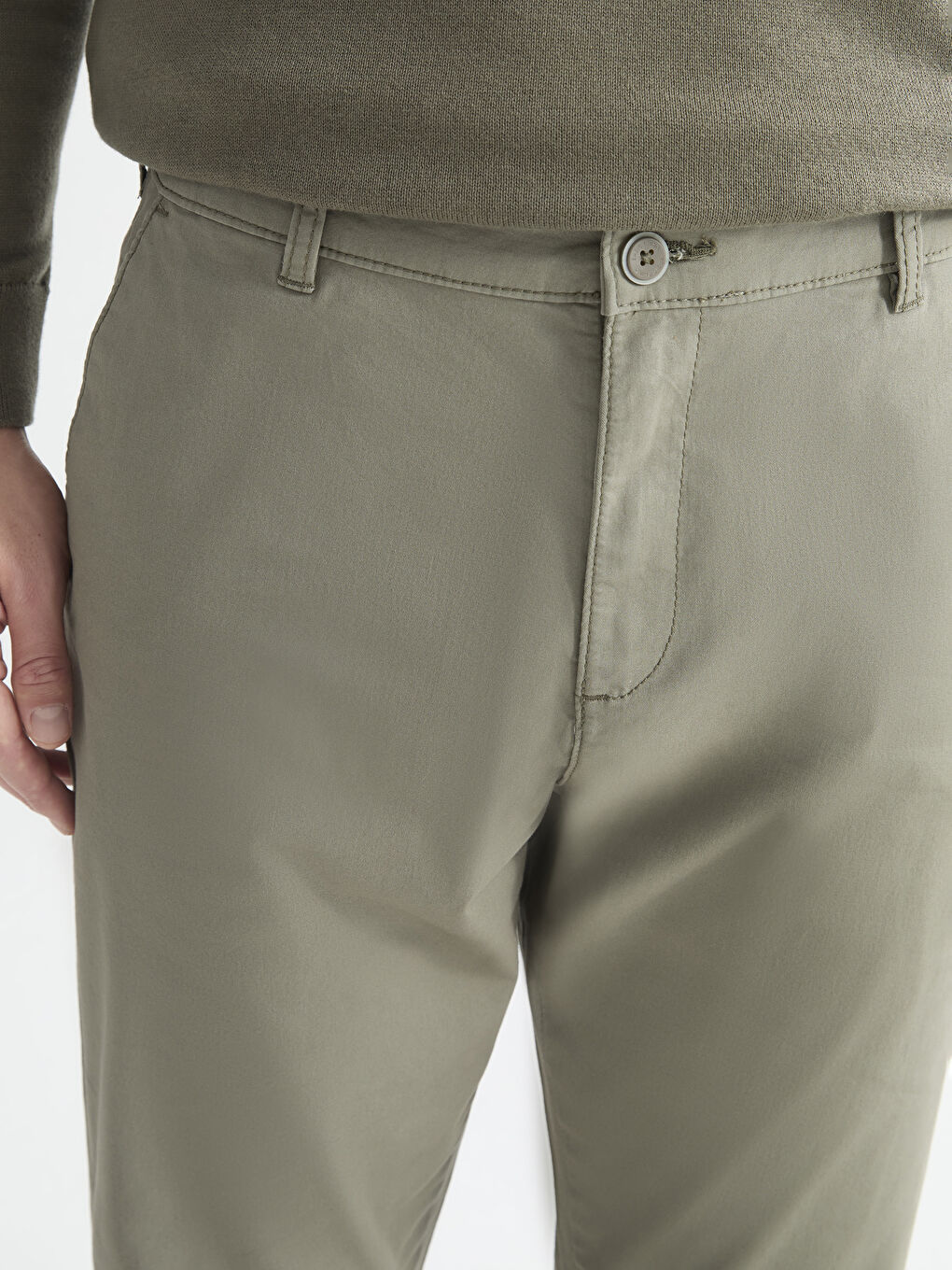 Haki Slim Fit Gabardin Erkek Chino Pantolon-2