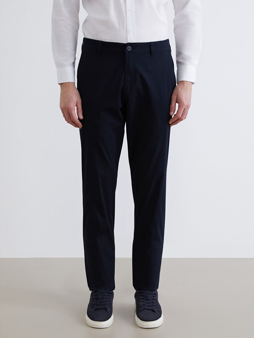 Lacivert Dar Kalıp Gabardin Erkek Chino Pantolon-1