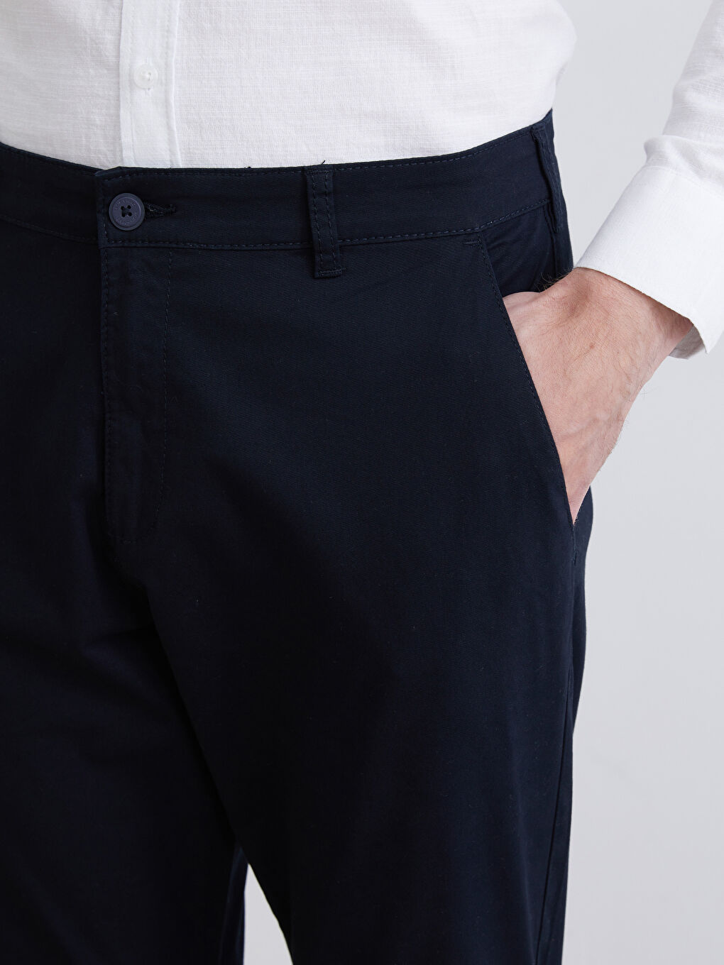 Lacivert Dar Kalıp Gabardin Erkek Chino Pantolon-2