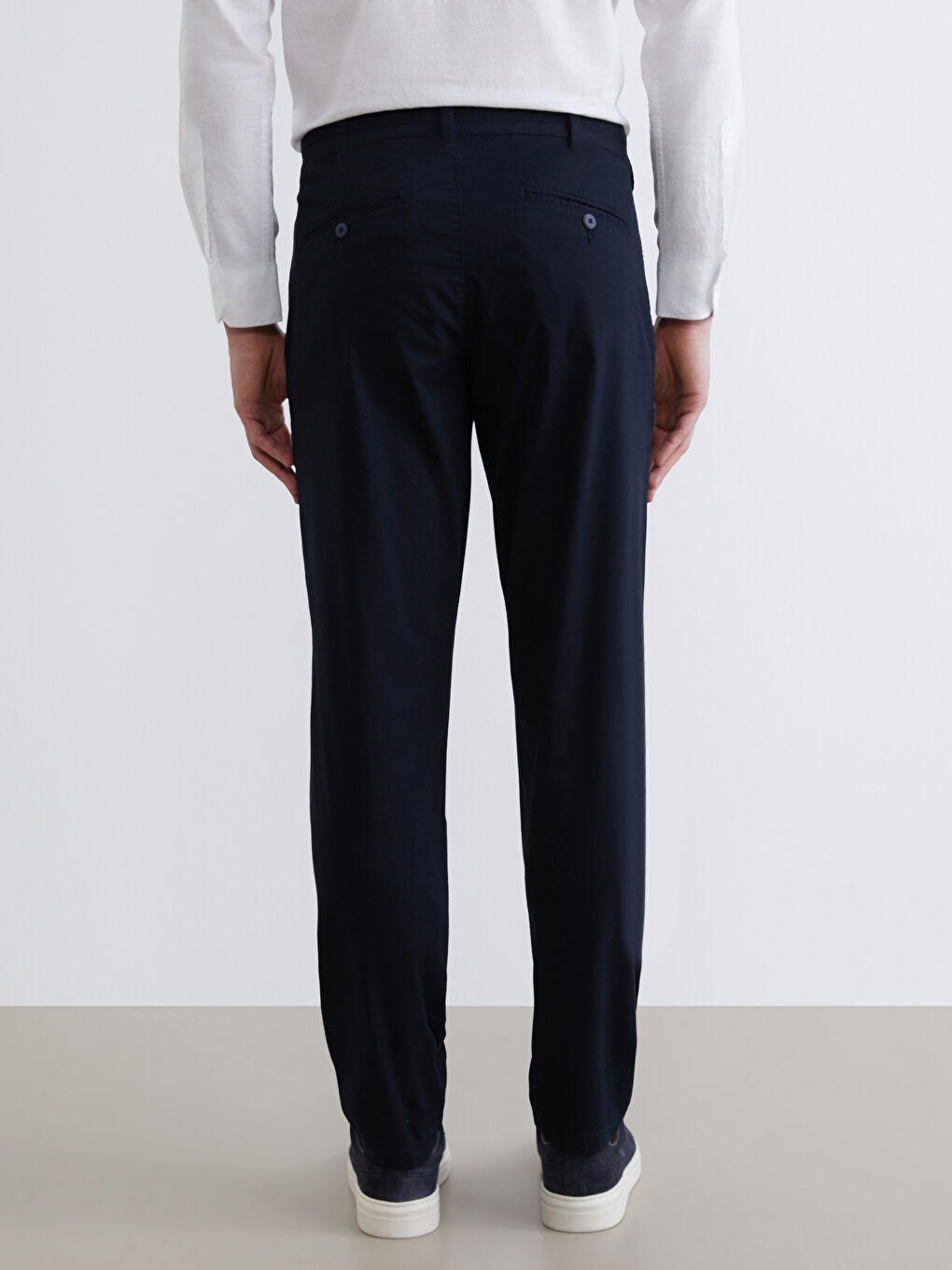 Lacivert Dar Kalıp Gabardin Erkek Chino Pantolon-3