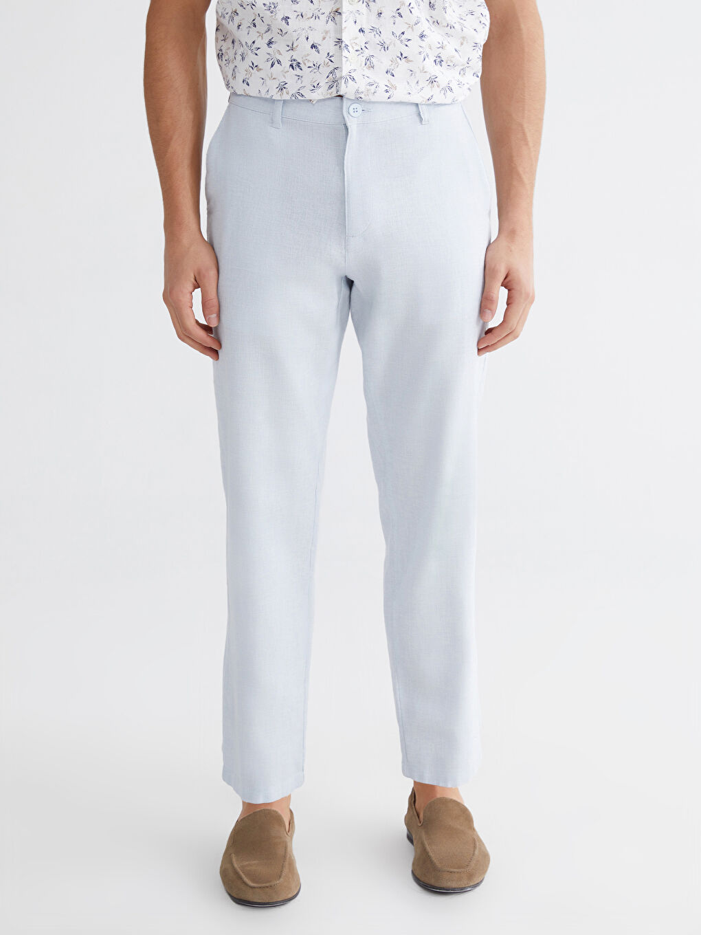 Standart Kalıp Keten Karışımlı Erkek Chino Pantolon-1