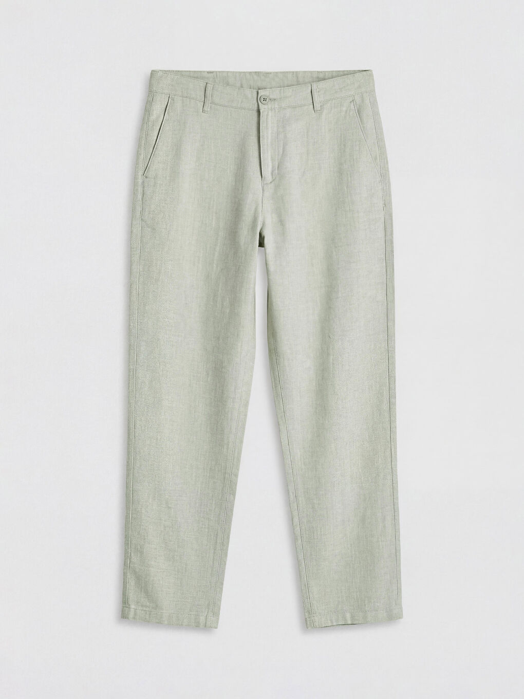 Yeşil Standart Kalıp Keten Karışımlı Erkek Chino Pantolon