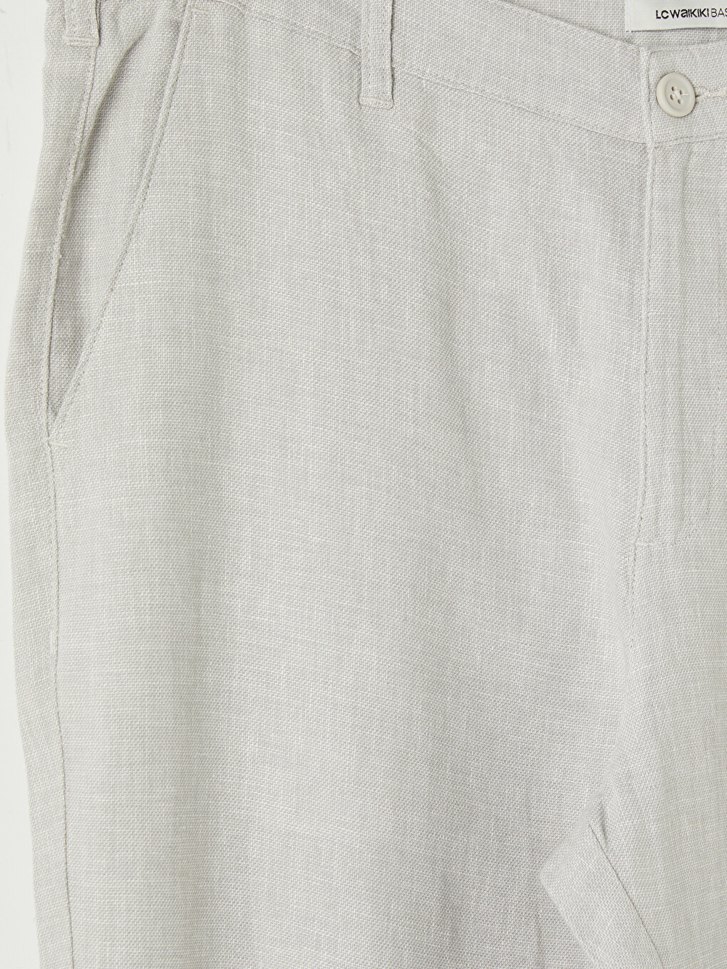 Gri Regular Fit Keten Karışımlı Erkek Chino Pantolon-5
