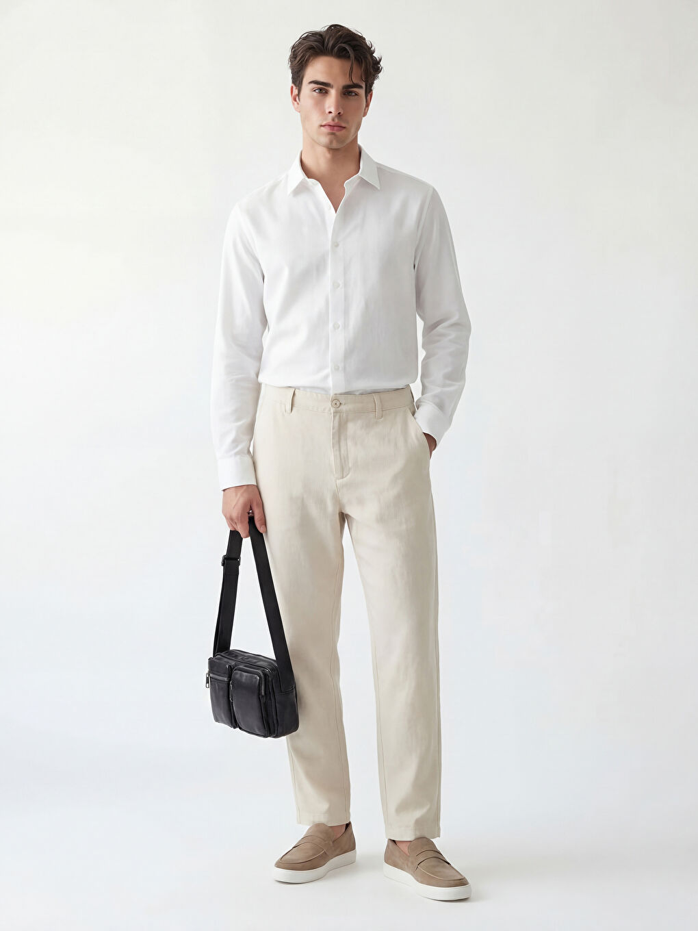 بنطال تشينو من مزيج الكتان بقصة عادية للرجال