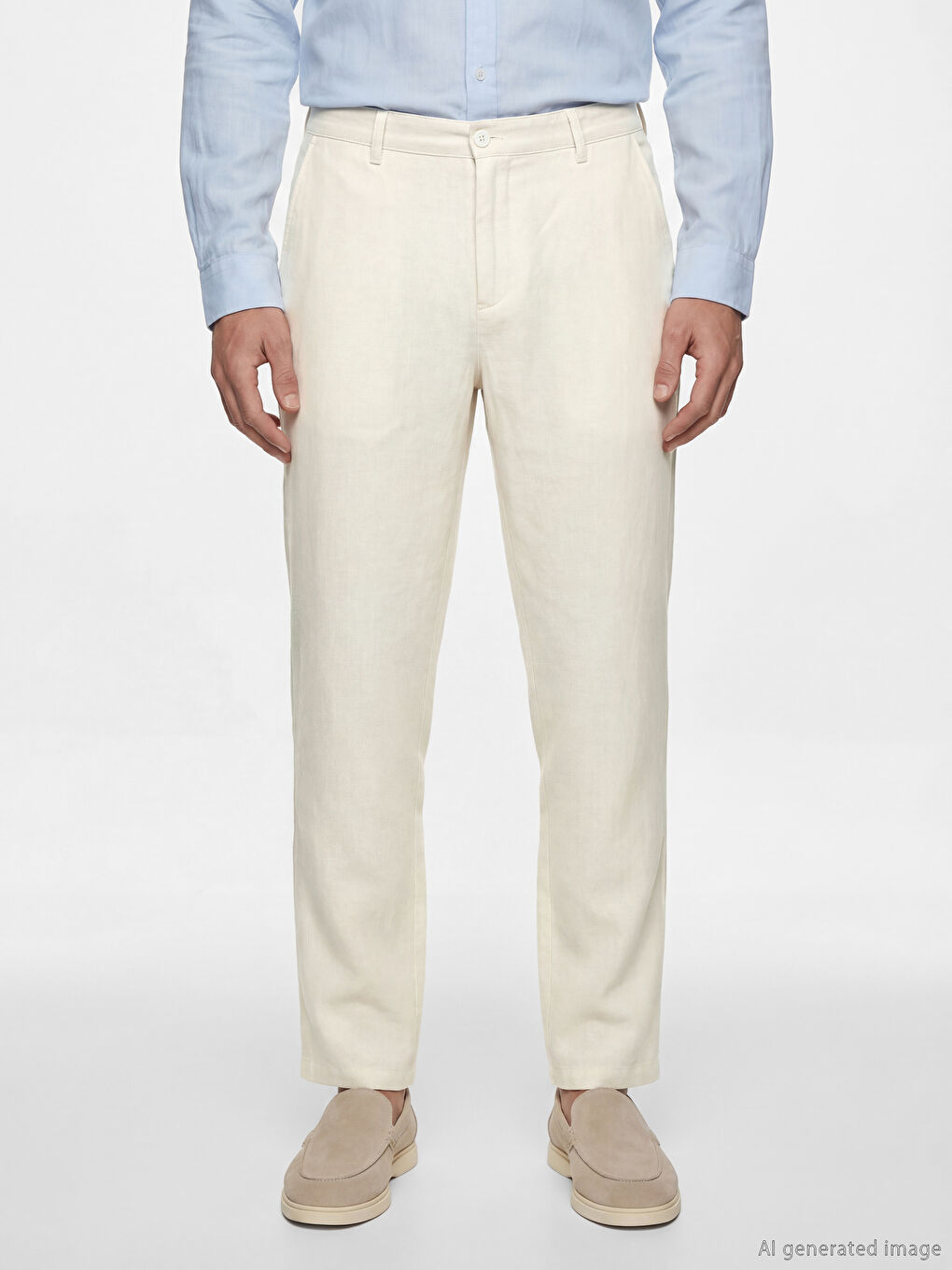 بنطال تشينو من مزيج الكتان بقصة عادية للرجال-1