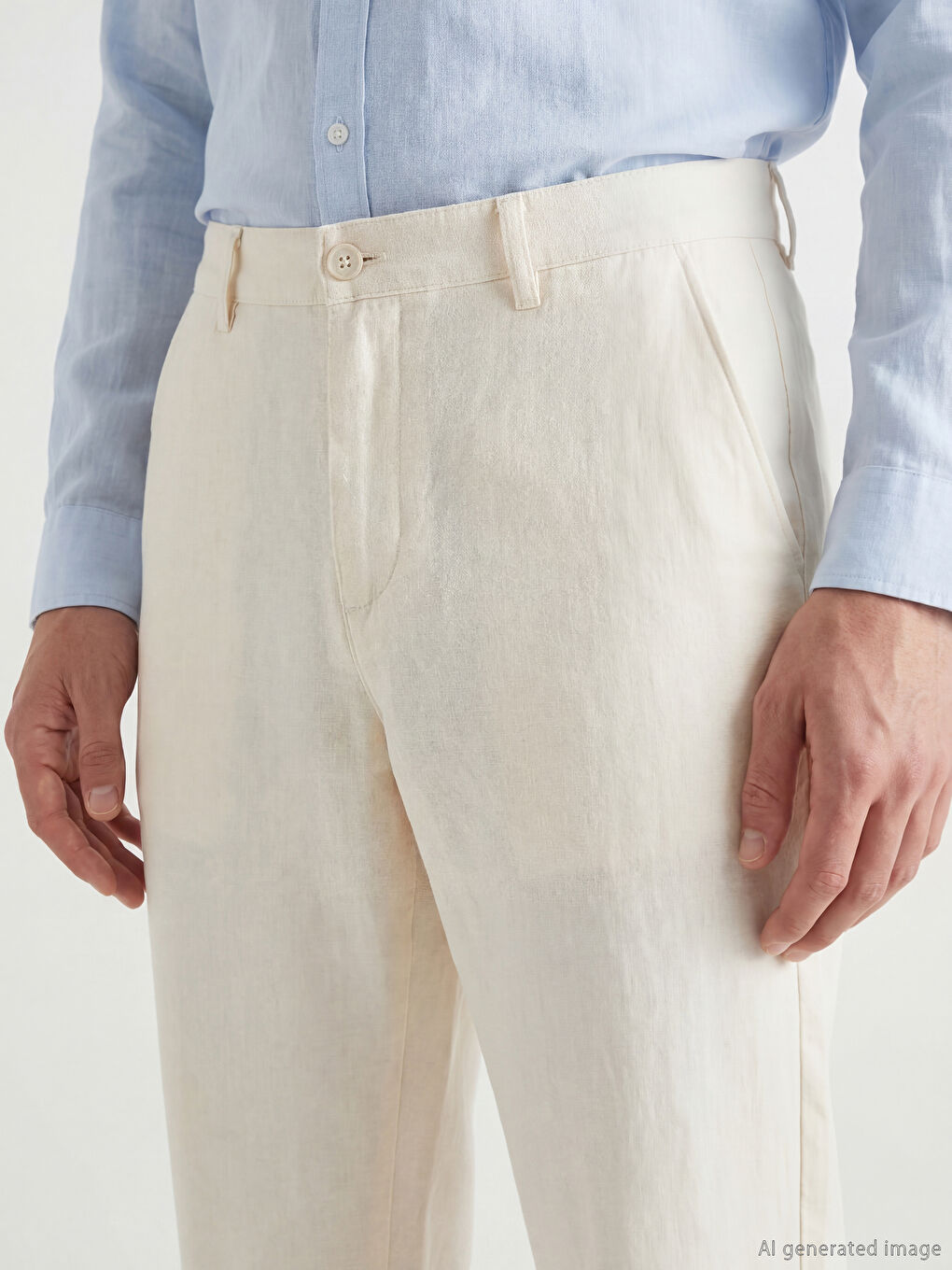 بنطال تشينو من مزيج الكتان بقصة عادية للرجال-2