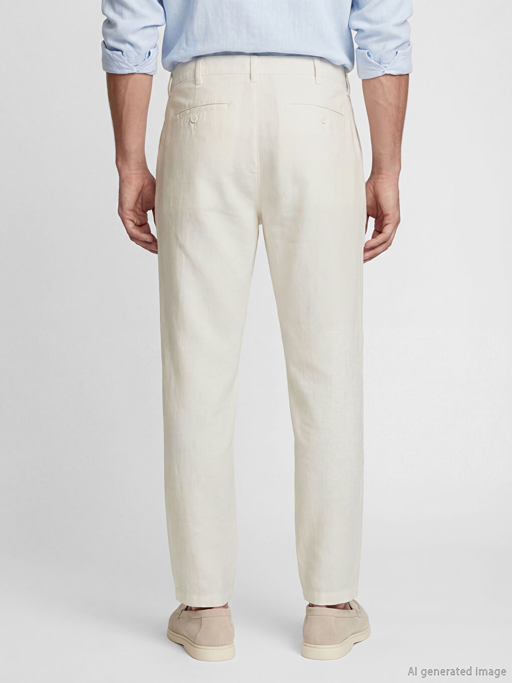 بنطال تشينو من مزيج الكتان بقصة عادية للرجال-3