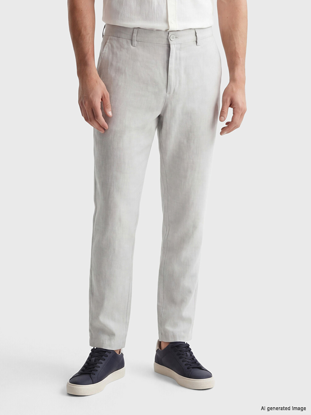 Gri Regular Fit Keten Karışımlı Erkek Chino Pantolon-1