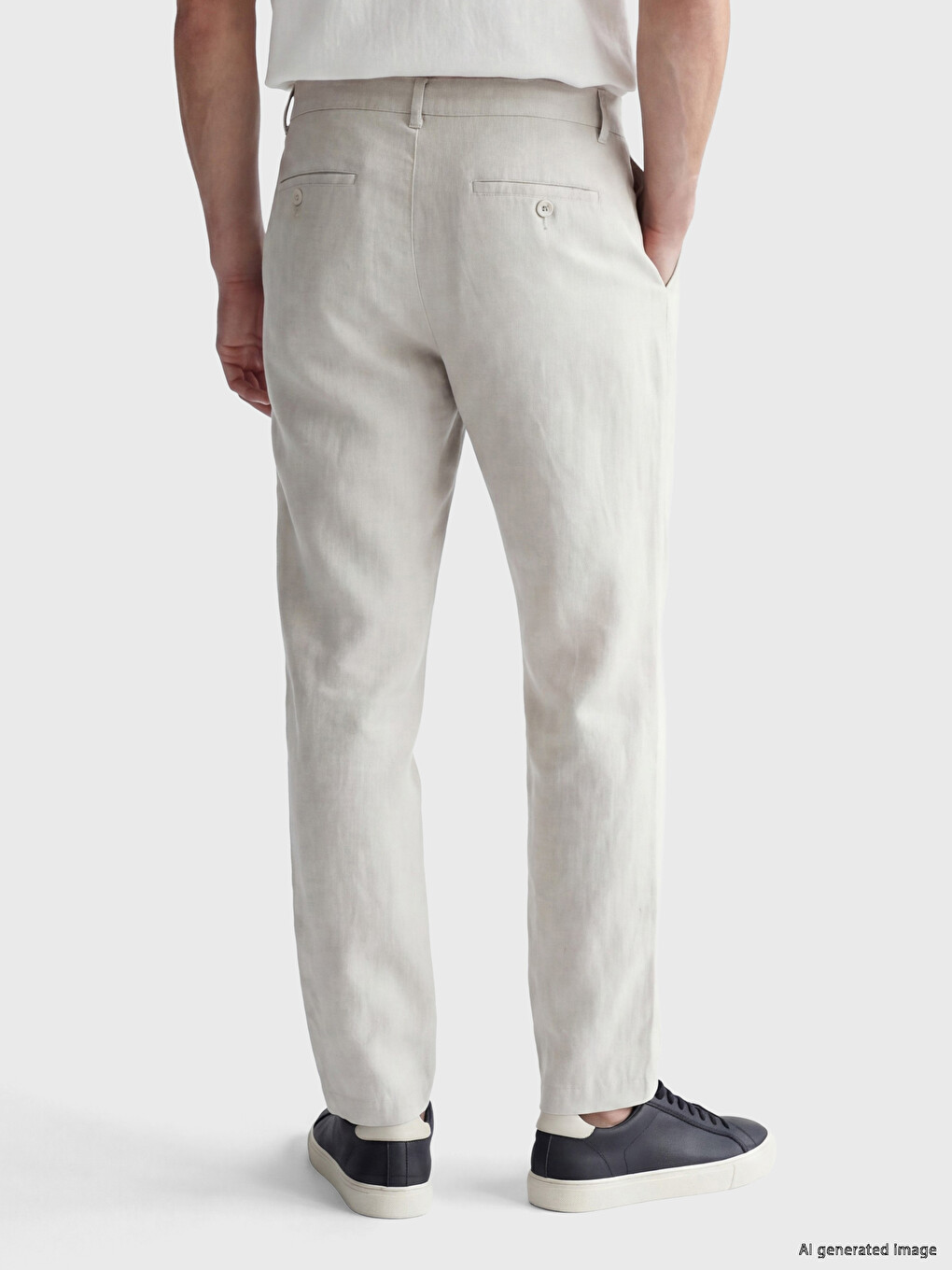 Gri Regular Fit Keten Karışımlı Erkek Chino Pantolon-2