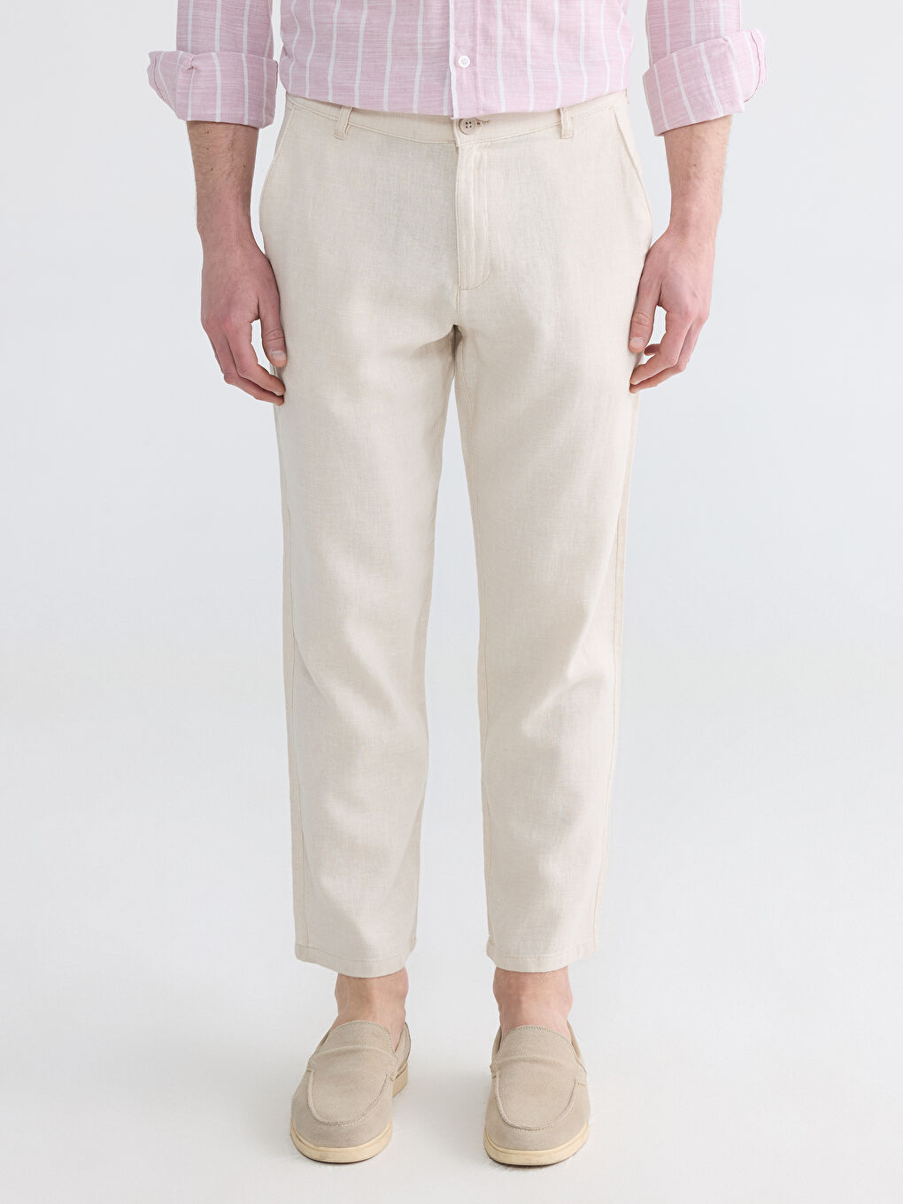 Chino pantalone standardnog kroja od mešavine lana za muškarce-1