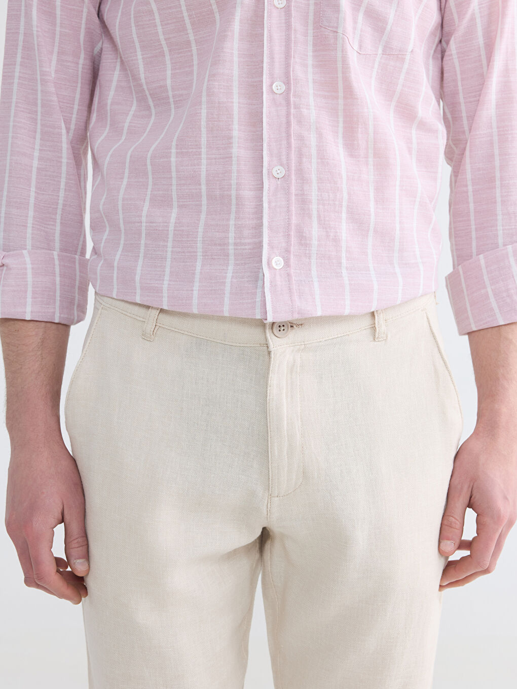 Chino pantalone standardnog kroja od mešavine lana za muškarce-2