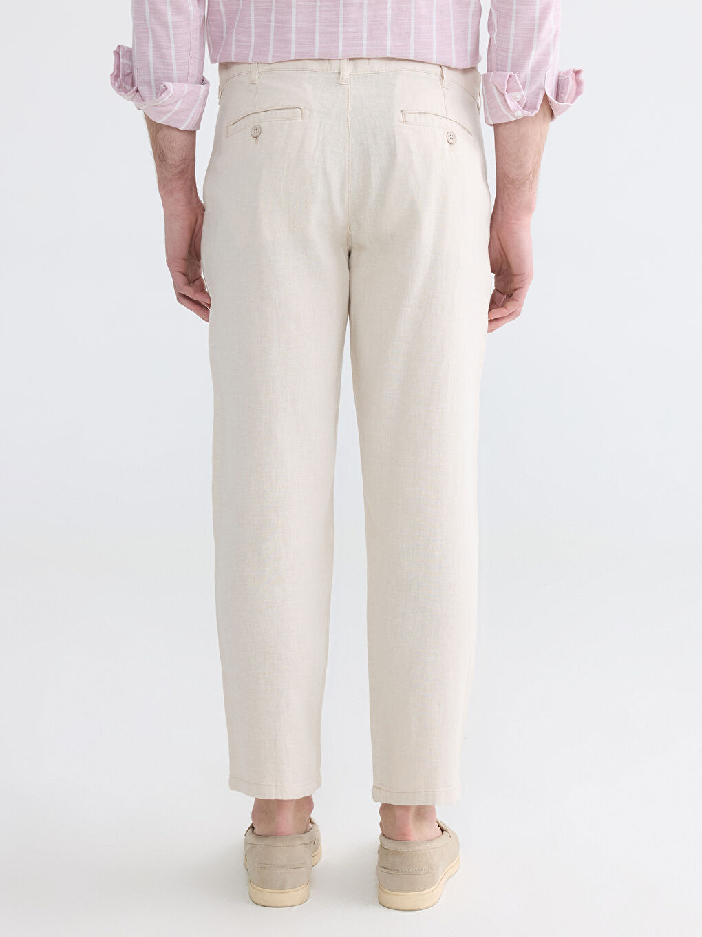 Chino pantalone standardnog kroja od mešavine lana za muškarce-3