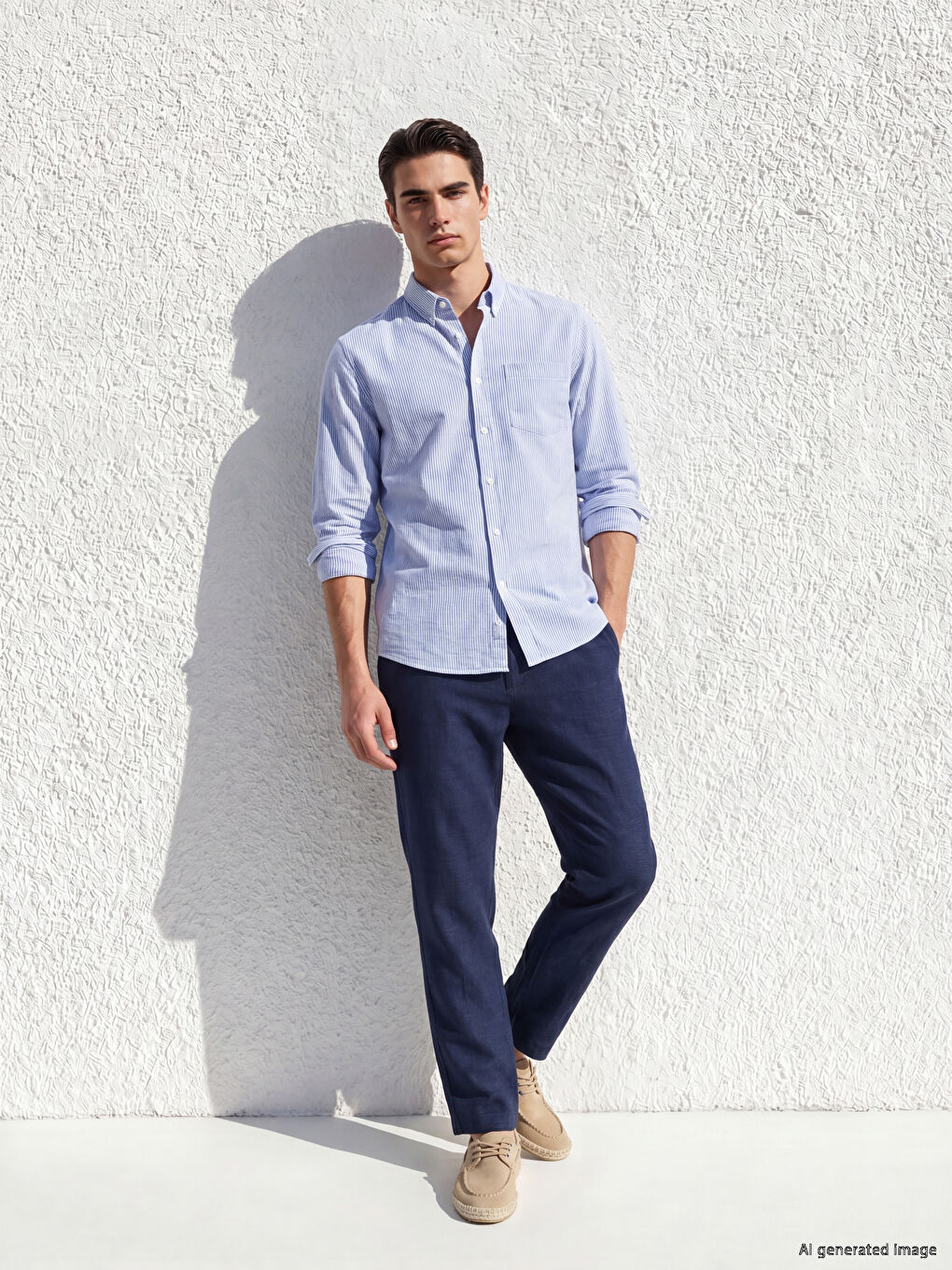 Regular Fit Linen Blend Men's Chino Trousers