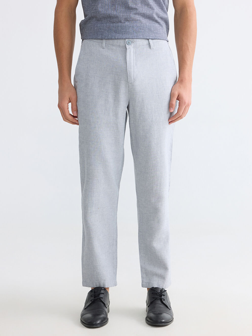 Regular Fit Linen Blend Men's Chino Trousers-2