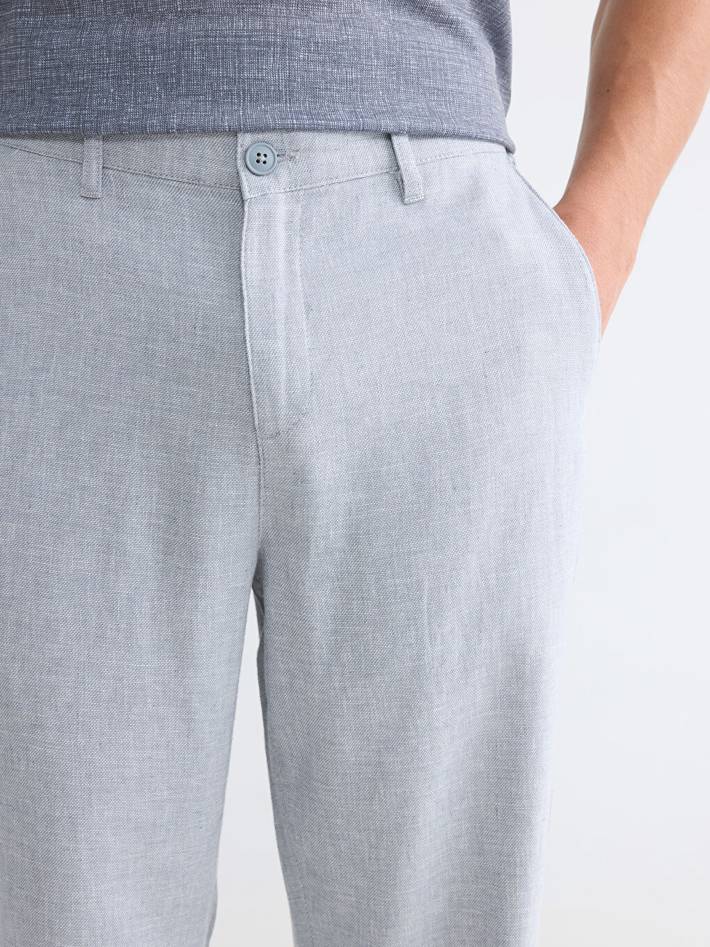 Regular Fit Linen Blend Men's Chino Trousers-3