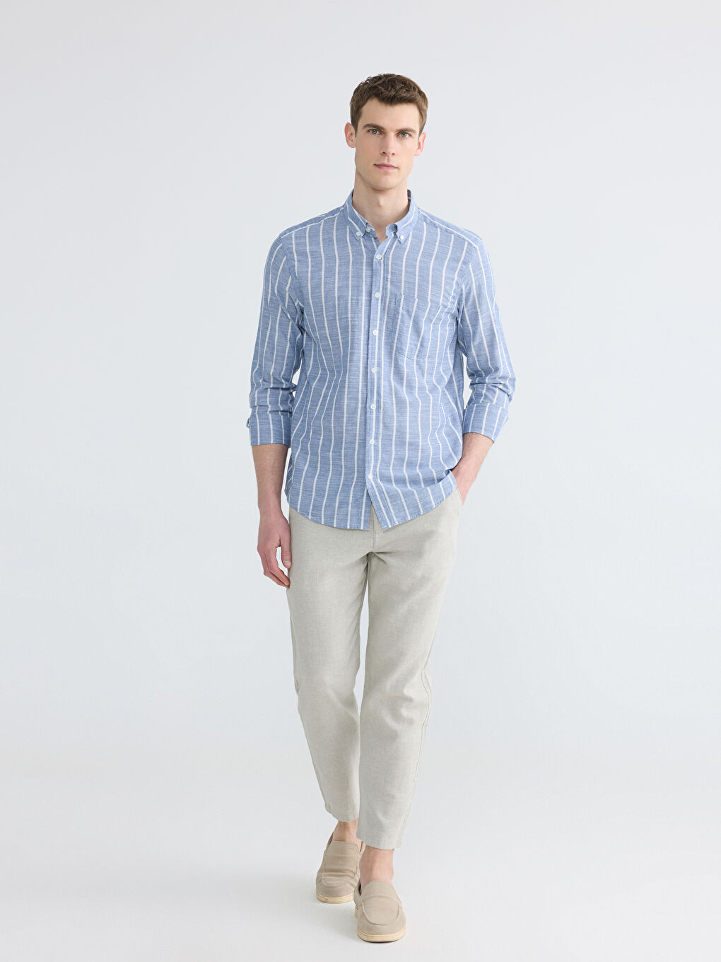 Standard Fit Linen Blend Men's Chino Trousers