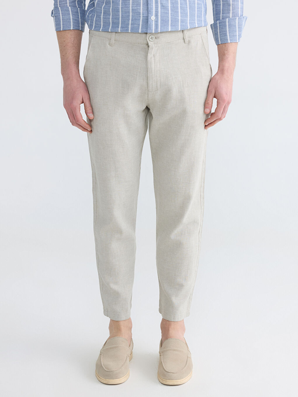 Standard Fit Linen Blend Men's Chino Trousers-1