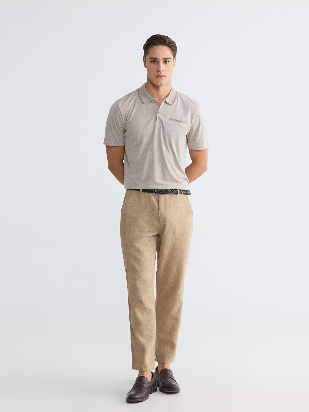 Regular Fit Linen Blend Men's Chino Trousers-2