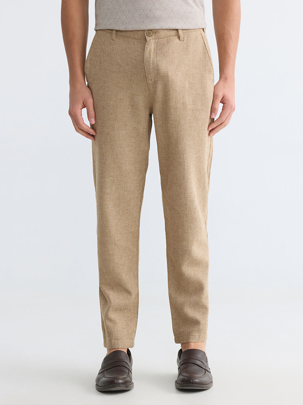 Regular Fit Linen Blend Men's Chino Trousers-3