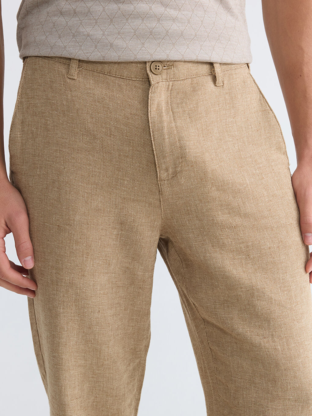 Regular Fit Linen Blend Men's Chino Trousers-4