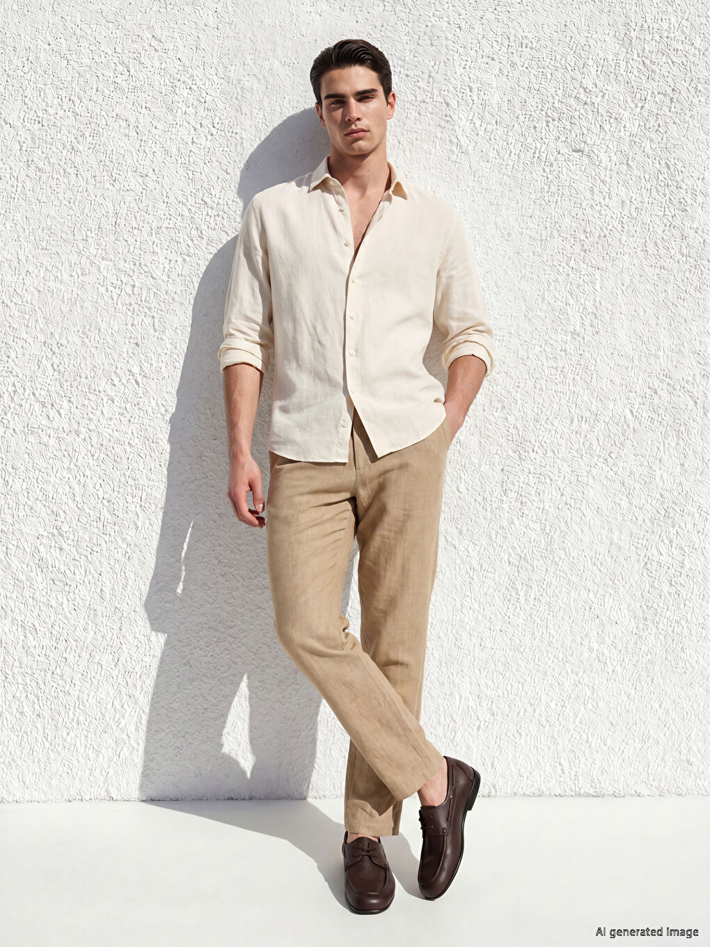 Regular Fit Linen Blend Men's Chino Trousers