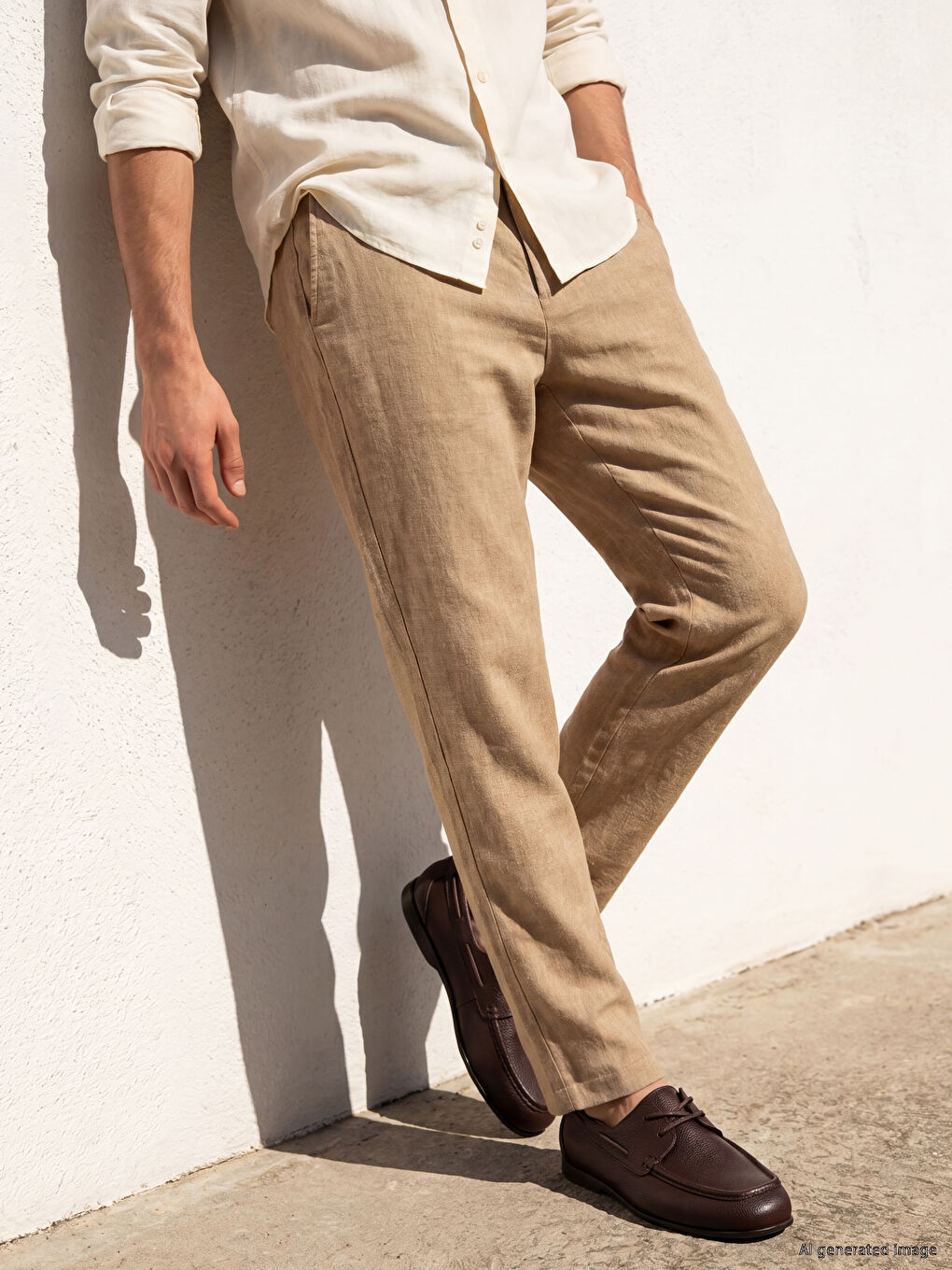 Regular Fit Linen Blend Men's Chino Trousers-1