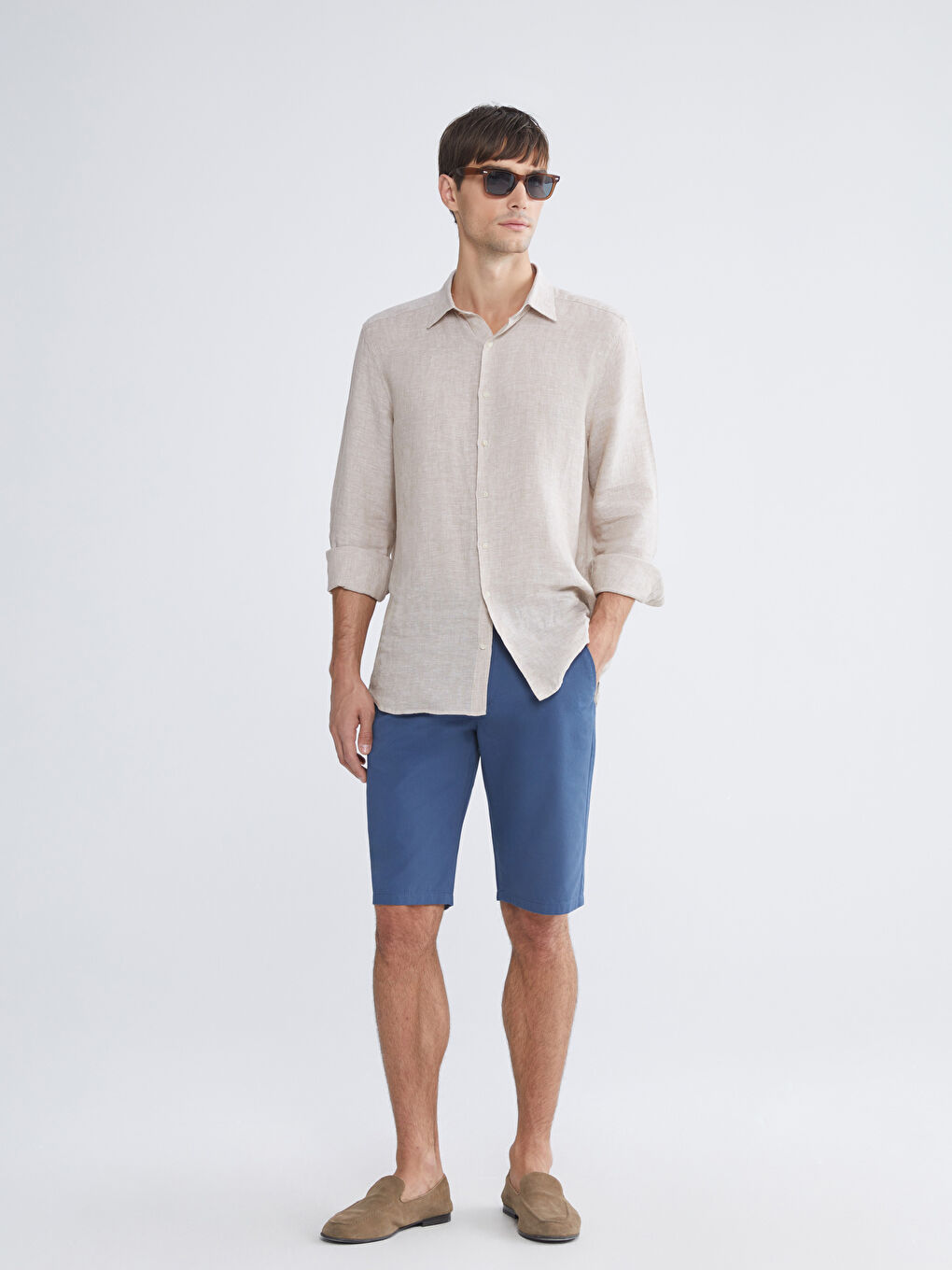 İndigo Standart Kalıp Gabardin Erkek Şort