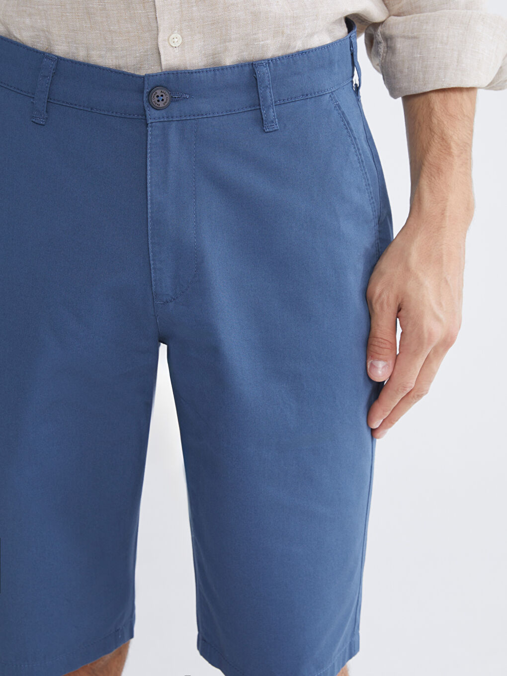 İndigo Standart Kalıp Gabardin Erkek Şort-2