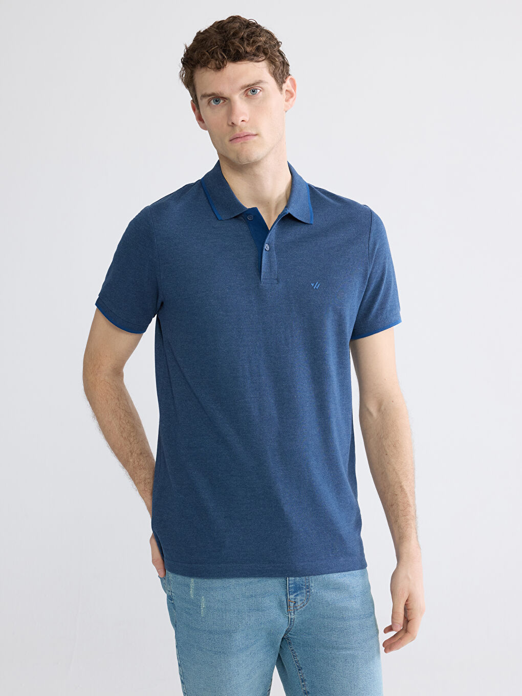 Ерлерге арналған поло жағалы өрнексіз пике футболка-1