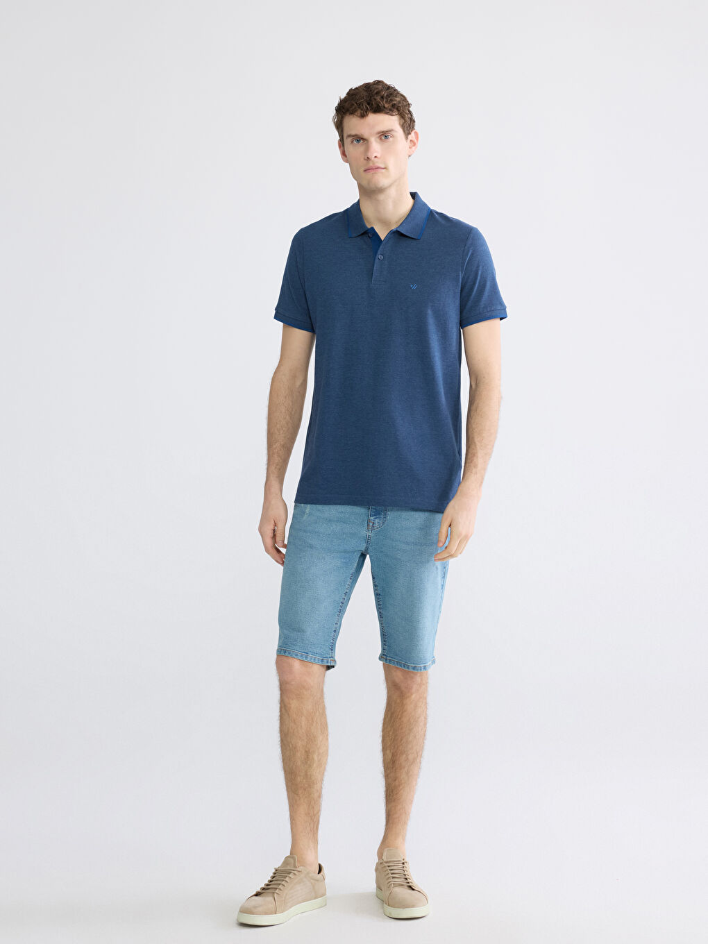 Ерлерге арналған поло жағалы өрнексіз пике футболка-3