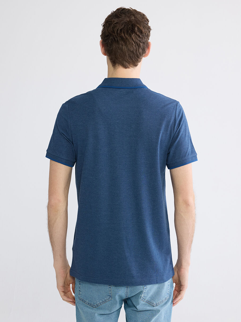 Ерлерге арналған поло жағалы өрнексіз пике футболка-12