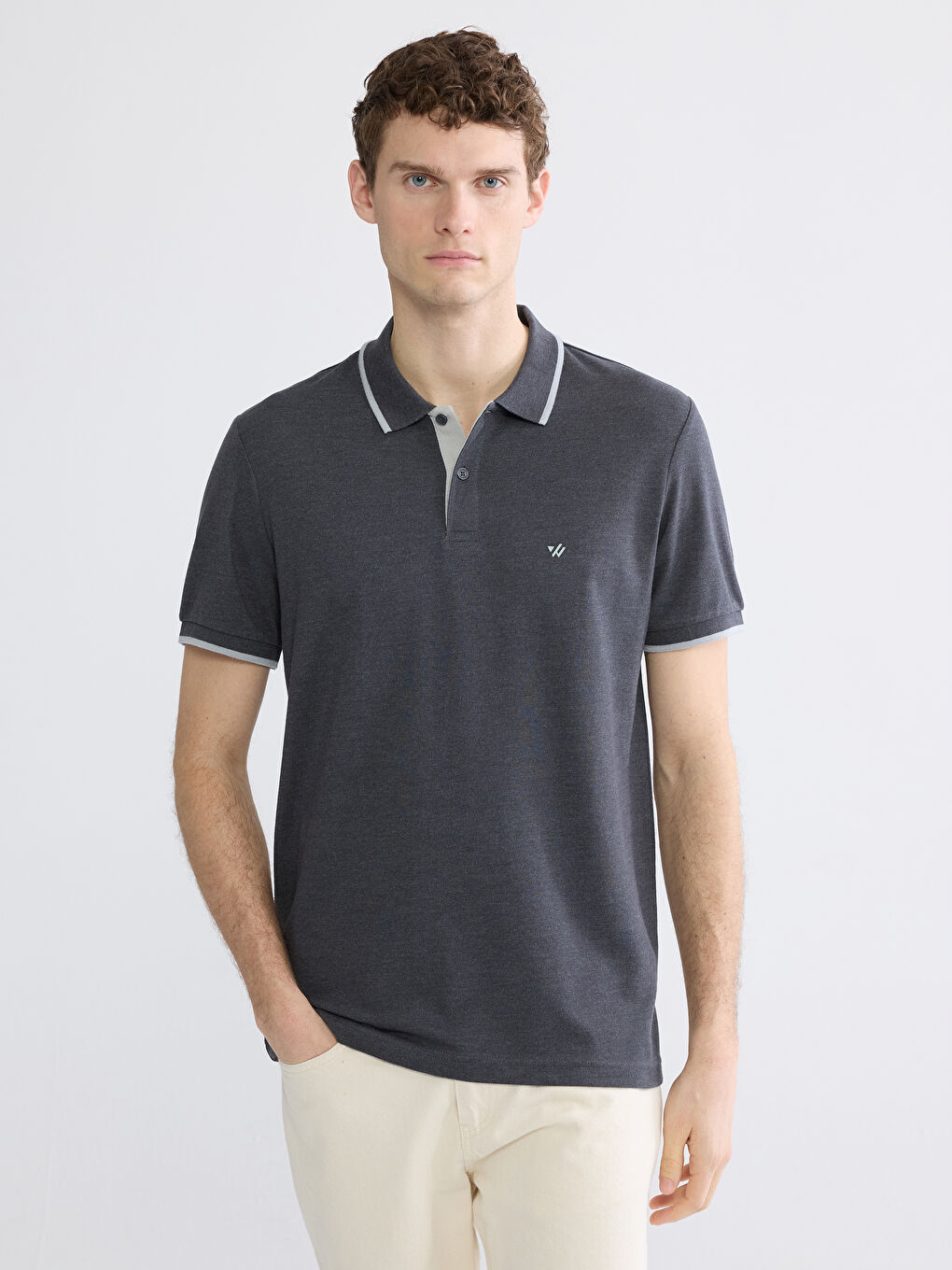 Ерлерге арналған поло жағалы өрнексіз пике футболка-1