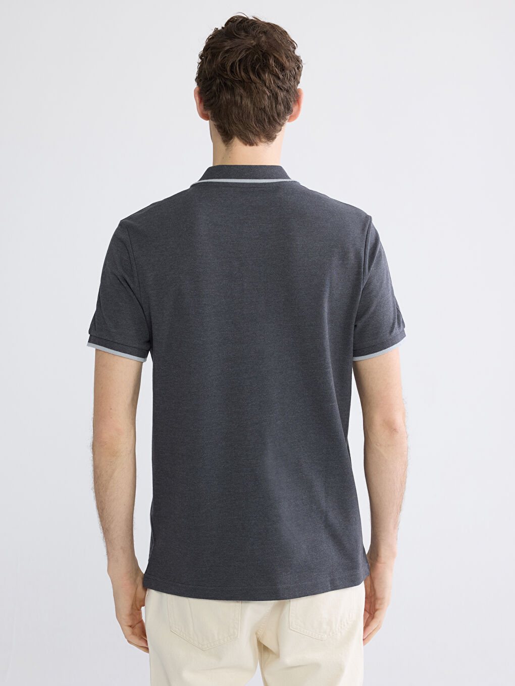 Ерлерге арналған поло жағалы өрнексіз пике футболка-6