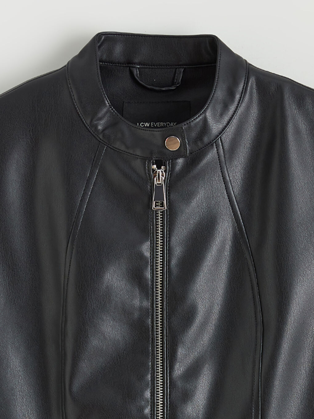 Mandarin Collar Faux Leather Jacket-6
