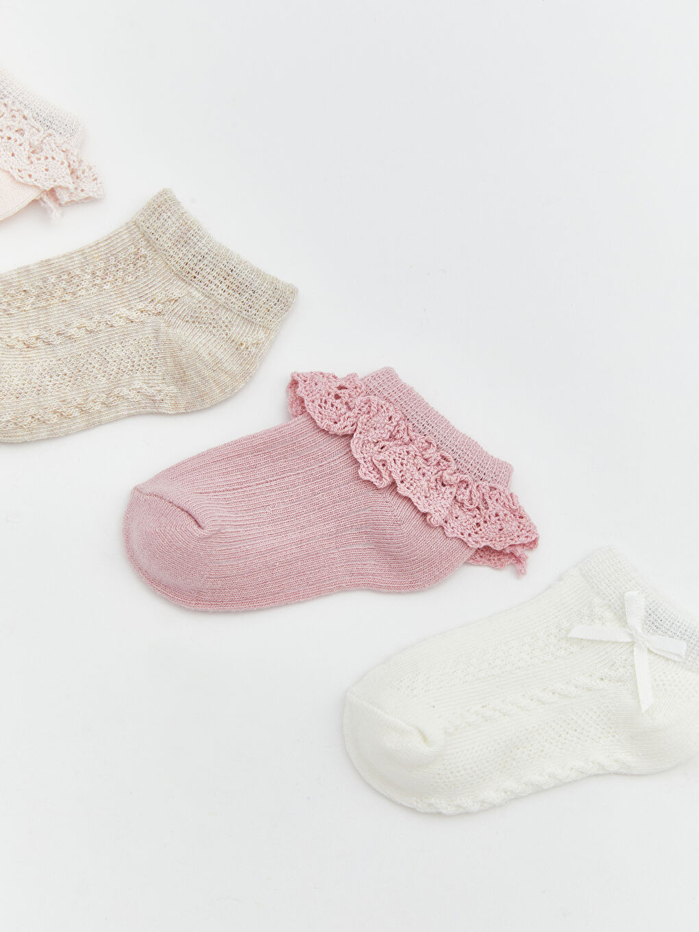 Pembe Desenli Kız Bebek Patik Çorap 4'lü-1