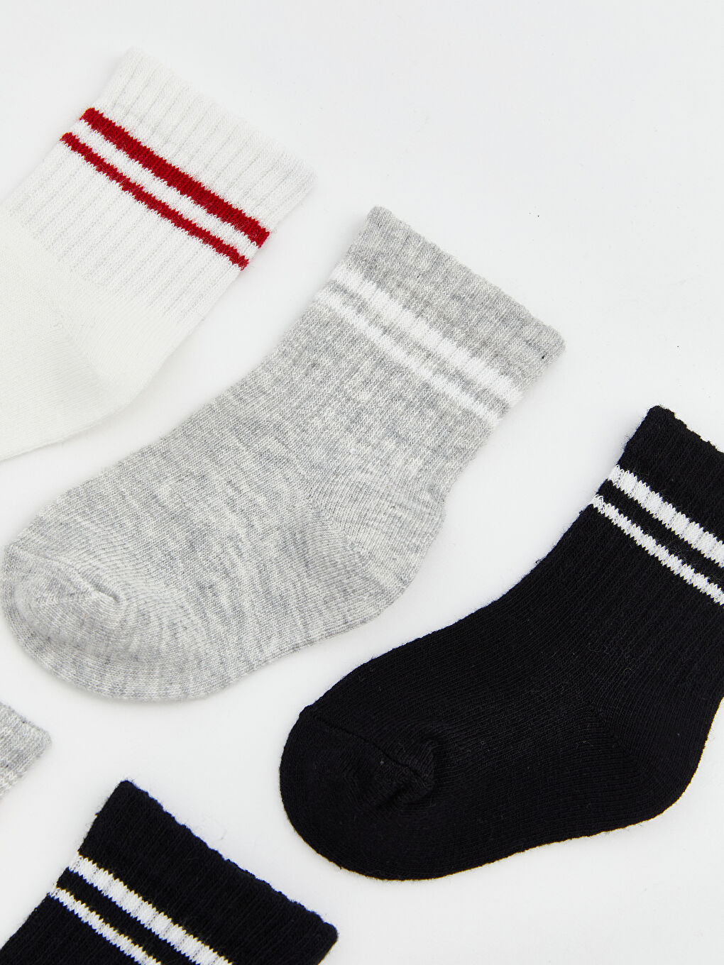 Ekru Çizgili Erkek Bebek Soket Çorap 5'li-1